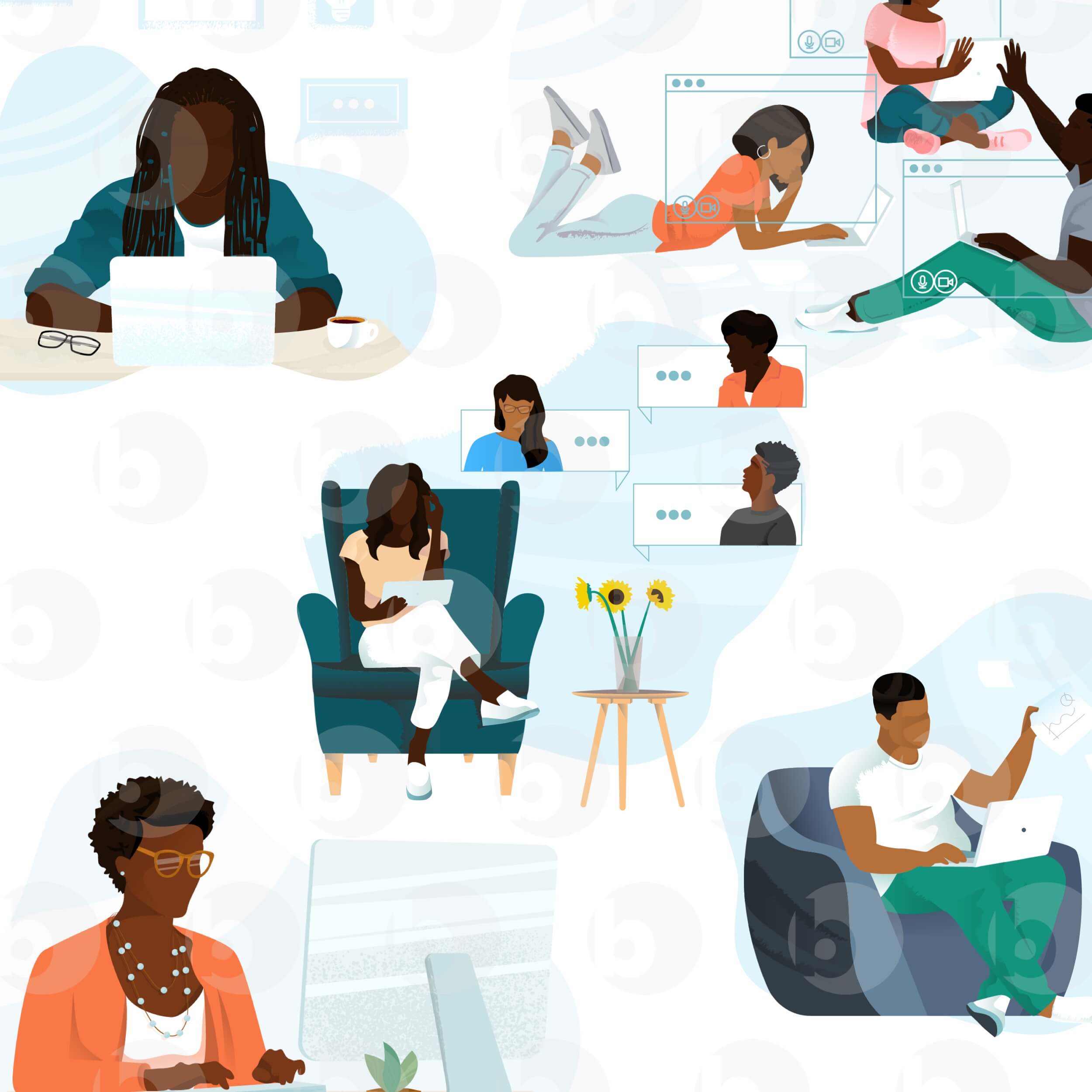 The Remote Work Illustration Pack Black Illustrations